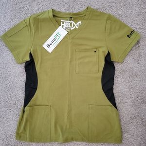 Green/Black BeneFIT Helix Scrub Top Women's M, New with Tags